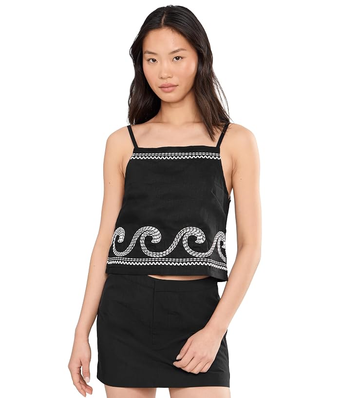 Women's Blank NYC Embroidered Linen Crop Top in Black/White