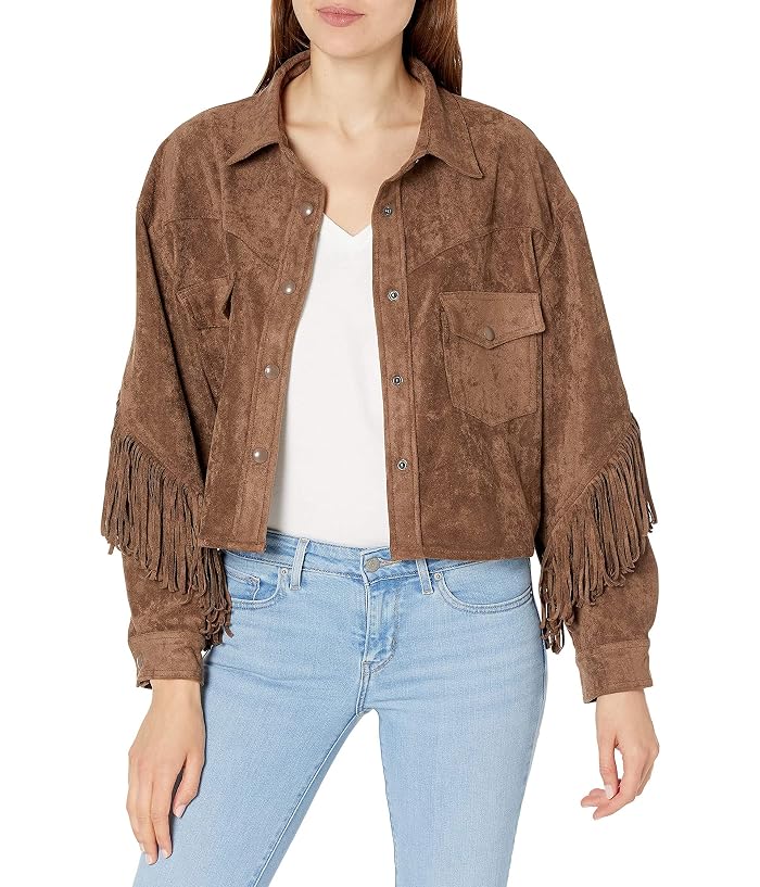 Women's Blank NYC Faux Suede Fringe Shirt Jacket in Hot Cocoa